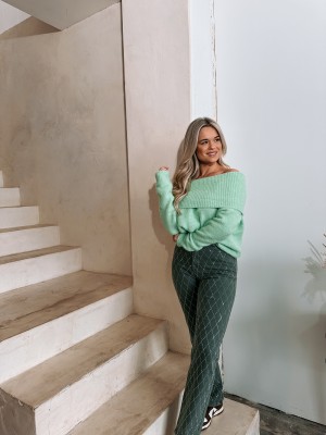MAYSA OFFSHOULDER KNITTED TRUI Groen ONESIZE