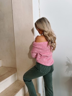 Maysa Offshoulder knitted trui roze onesize